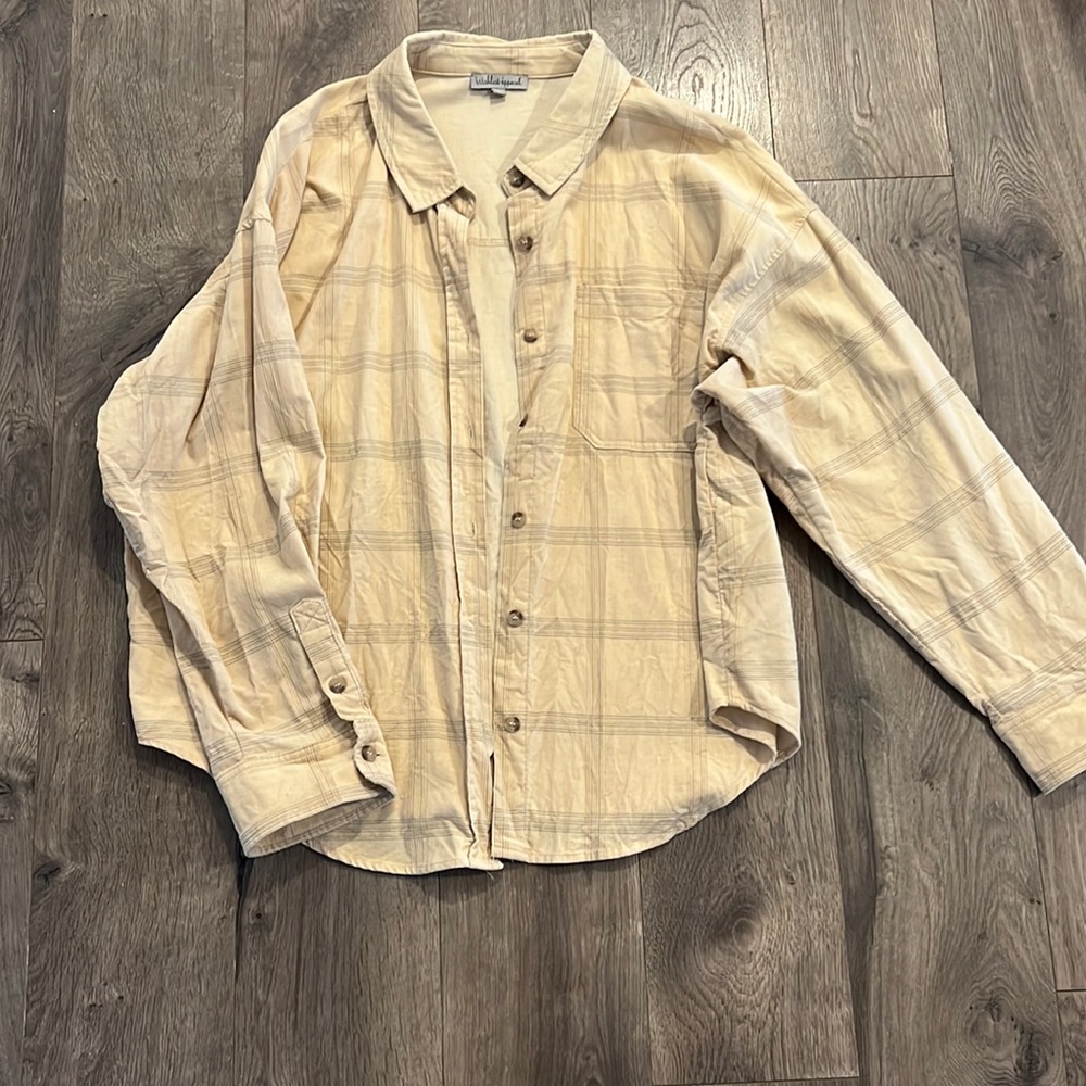 Hope Ave Button Plaid Tan Shirt or Shacket size small/medium